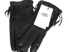NEW WOMENS BLACK SMALL UGG THEORA FRINGE LEATHER SMART TOUCH SCREEN TECH GLOVES