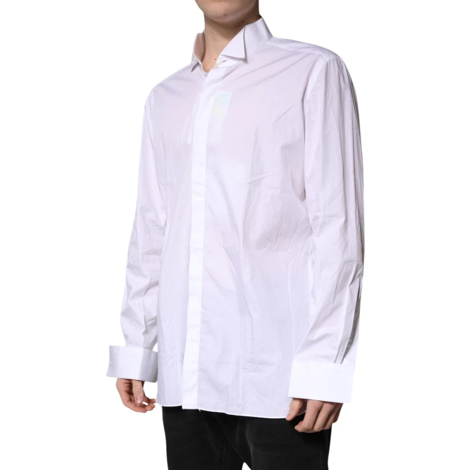 LUIGI BORRELLI NAPOLI Camisa Blanco Algodón Cuello Vestido Formal 43/US17/XXL 390usd Foto 2 de 4