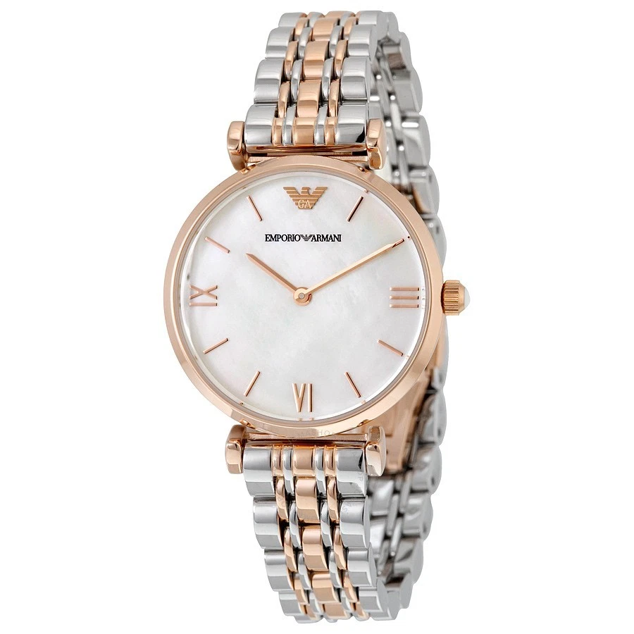 NEW EMPORIO ARMANI AR1683 MOTHER OF PEARL SILVER/ROSE GOLD TWO-TONE WOMENS WATCH - image 2 of 4