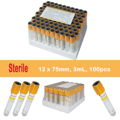 100 PCS Yellow Gel Clot Activator Blood Collection Tubes Sterile Glass Lab-us