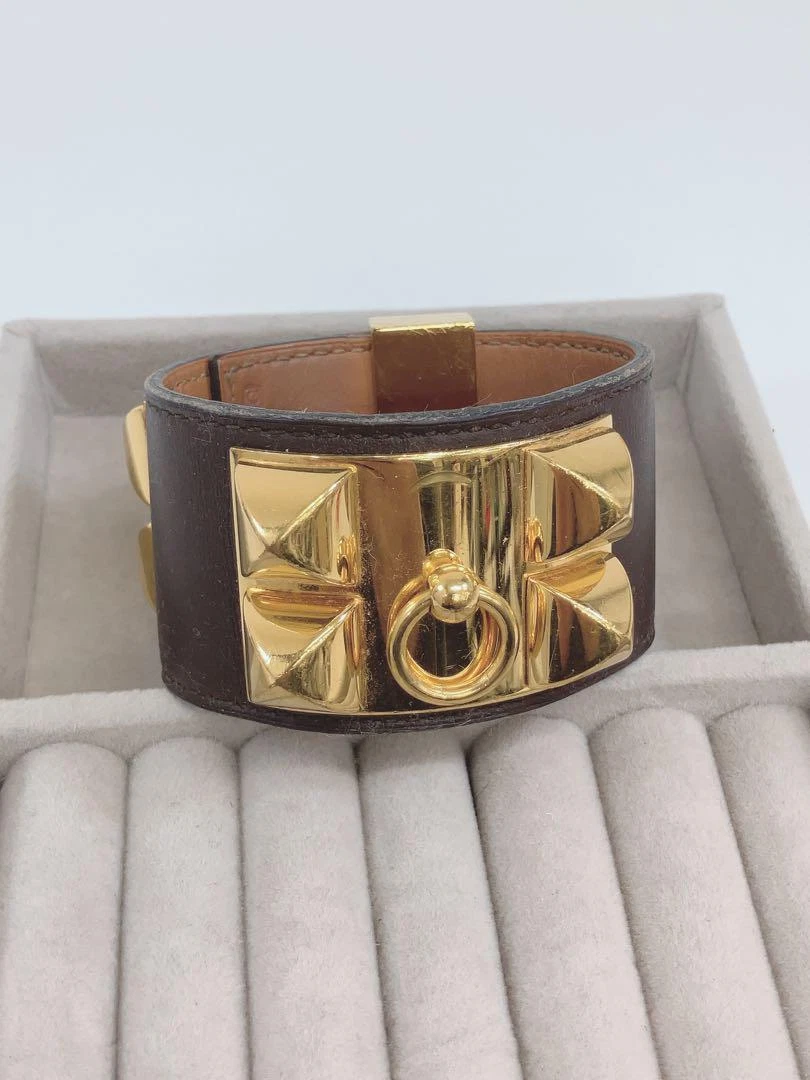 HERMÈS Bracciale Hermes Coryedosian braccialetto in pelle ferramenta oro dal Giappone
