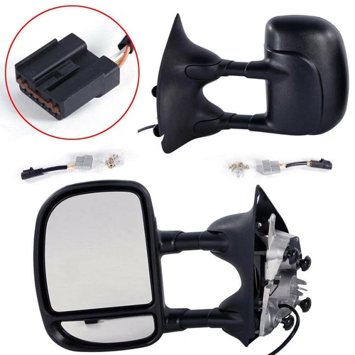 Pair For 1999-07 Ford F250 Super Duty Power Towing Telescoping Duty Side Mirrors