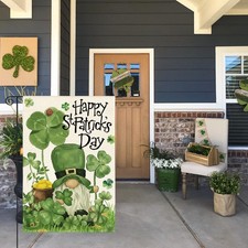 Happy St Patricks Day Decorations Shamrock Gnome Garden Yard Flag Gift 12"x18"
