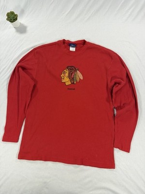Vintage Reebok Waffle Knit Chicago Blackhawks Shirt Men s M Terminal Red Logo