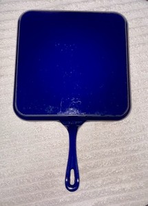 Le Creuset Enameled Cast Iron Blue 11" Square Bistro Griddle Pancake Skillet Pan