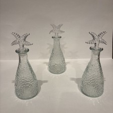 Ocean Themed Pebbled Glass Bottles with Clear Starfish Shell Stoppers Pack of 3