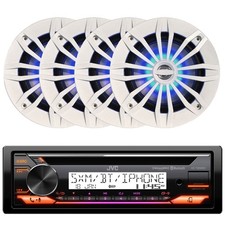 JVC KD-T92MBS AM/FM AUX USB Receiver, 4x 6.5" 180W Blue LED Speakers White 