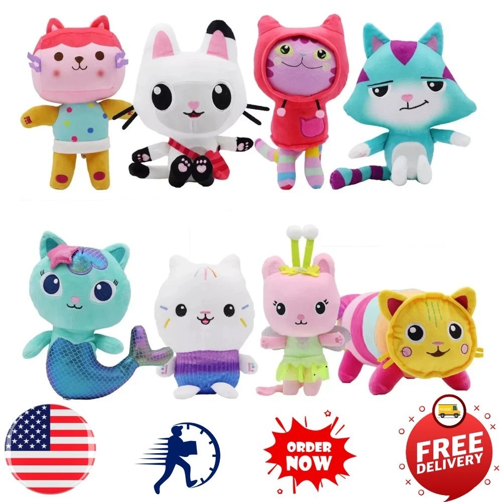 Gabby&rsquo;s Dollhouse 10" Plush Pillow Cat Purr-ific Stuffed Animals Plushie Dolls