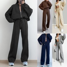 Womens 2Pcs Outfits Long Sleeve Lounge Sets Zip Up Tracksuits Jogger Pants Set