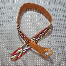 34" Guatemalan-Style Vintage Hand Woven Embroidered Leather Belt - Size 34