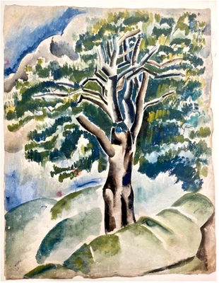 PAYSAGE - "Arbres" - 1926 - Gouache sur papier vélin. Signée - Photo 1/3