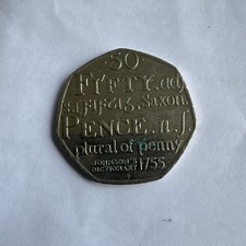 GB Fifty Pence Coin 50p coin 2005 Samuel Johnson Dictionary 1755 Circulated
