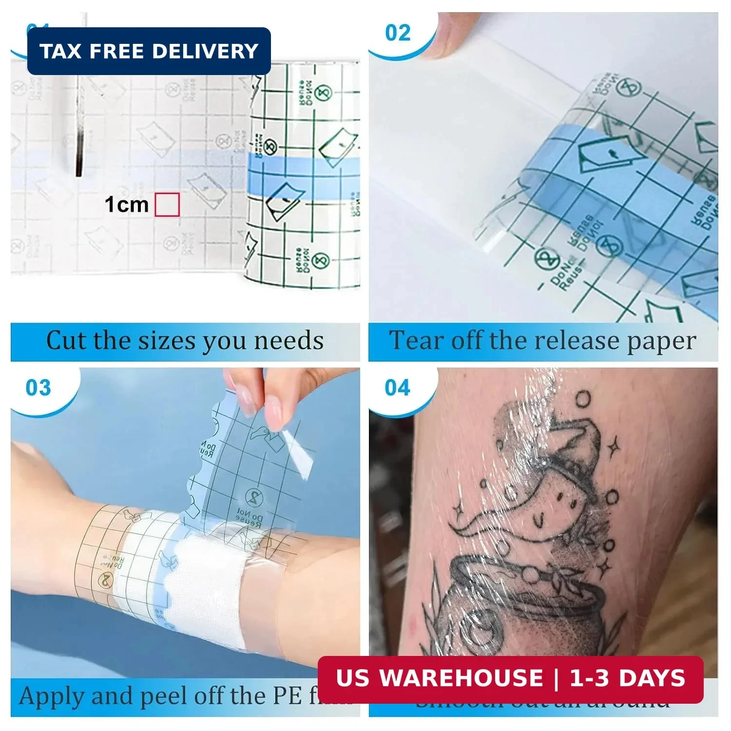 Emalla 9 Rolls Second Skin Tattoo Cover Waterproof Tattoo Aftercare Bandage image 3