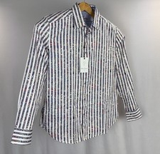 Robert Graham Button-Up Shirt Mens XL Striped Colorful Art Flip Cuff Exclusive