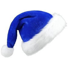 Santa Hat for Adults, Blue Velvet Plush Santa Hat for Christmas, New Year, Fe