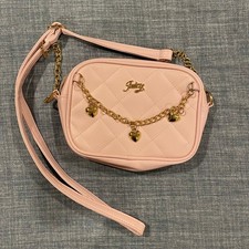 Juicy Couture Kids Pink Quilted Crossbody Bag Heart Charm Gold Chain Y2K Style