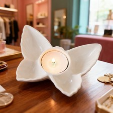 Elegant White Butterfly Ceramic Tea Light Candle Holder Votive Decor Gift