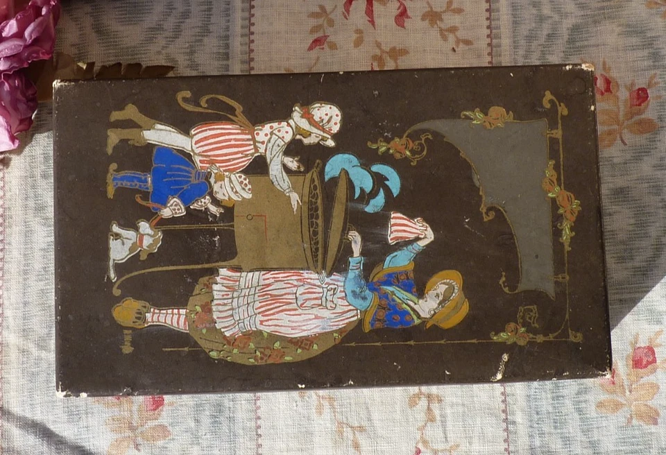 ANCIENNE BOITE de friandises en carton peint aux pochoirs vers 1915/1920 - Photo 4/4