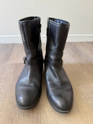 Lauren Ralph Lauren Mesi Womens Sz 7B Black Leather Mid Calf Boots Moto Harness