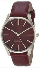 Nine West Women's Three Hand Quartz Red Faux Leather Band Watch 36mm