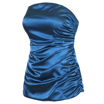 Sz Large - Vintage Y2K 90's - Blue Ruched Satin Tube Top - Fairycore Going Out
