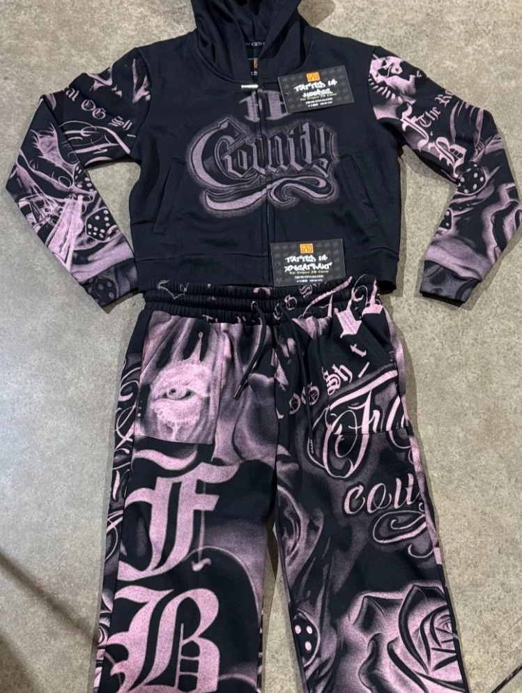 FB COUNTY Womens TATTED UP Pink ZIPPER Tracksuit hoody HOODED ZIP HOODIE XS-L