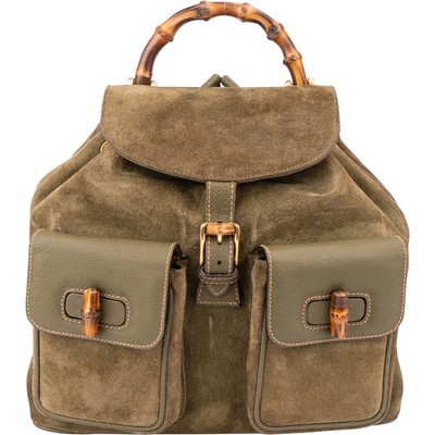 Gucci Suede Monogram Bamboo Backpack Rucksack