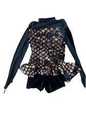 Sequined Black Gold Dance Cosplay Role Play Leotard Costume Adult Size