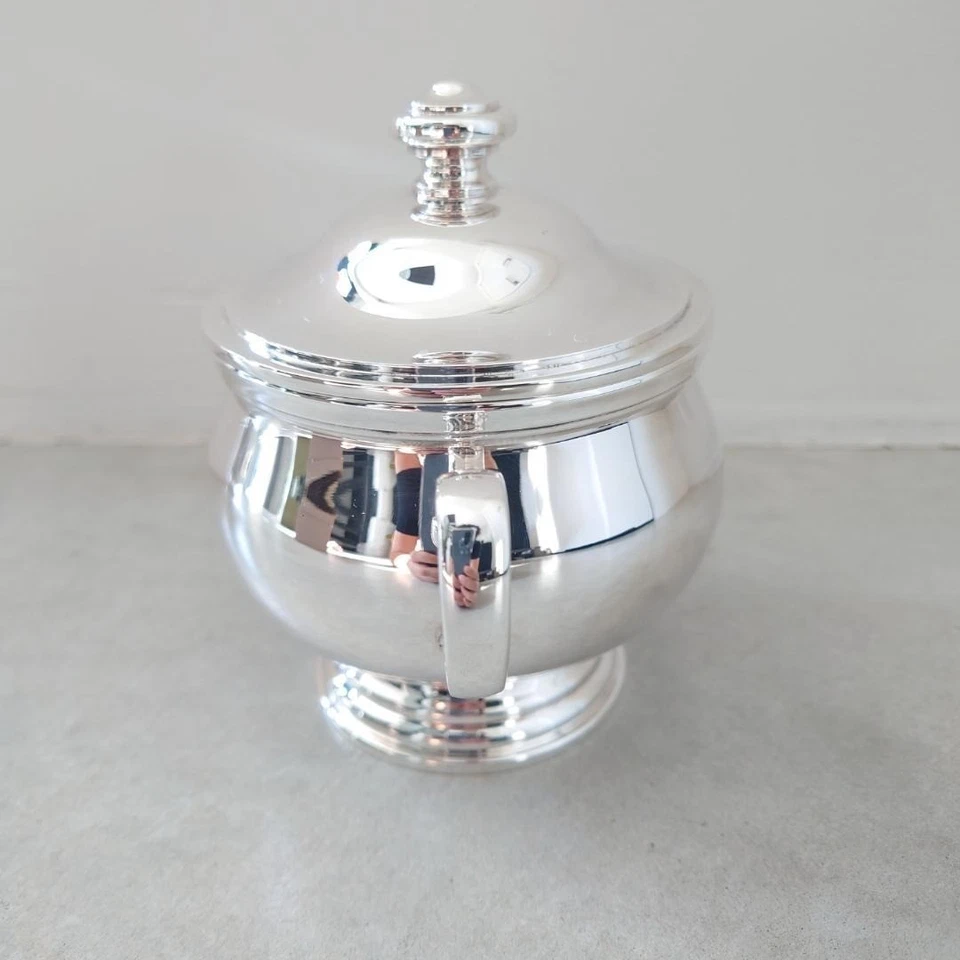 Elegante azucarero Christofle Albi plateada con bolsa de tela y caja #0656 Foto 3 de 4