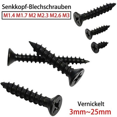 M1.4 M1.7~M3 Blechschrauben Senkkopf Kreuzschlitz Schrauben Schwarz Vernickelt