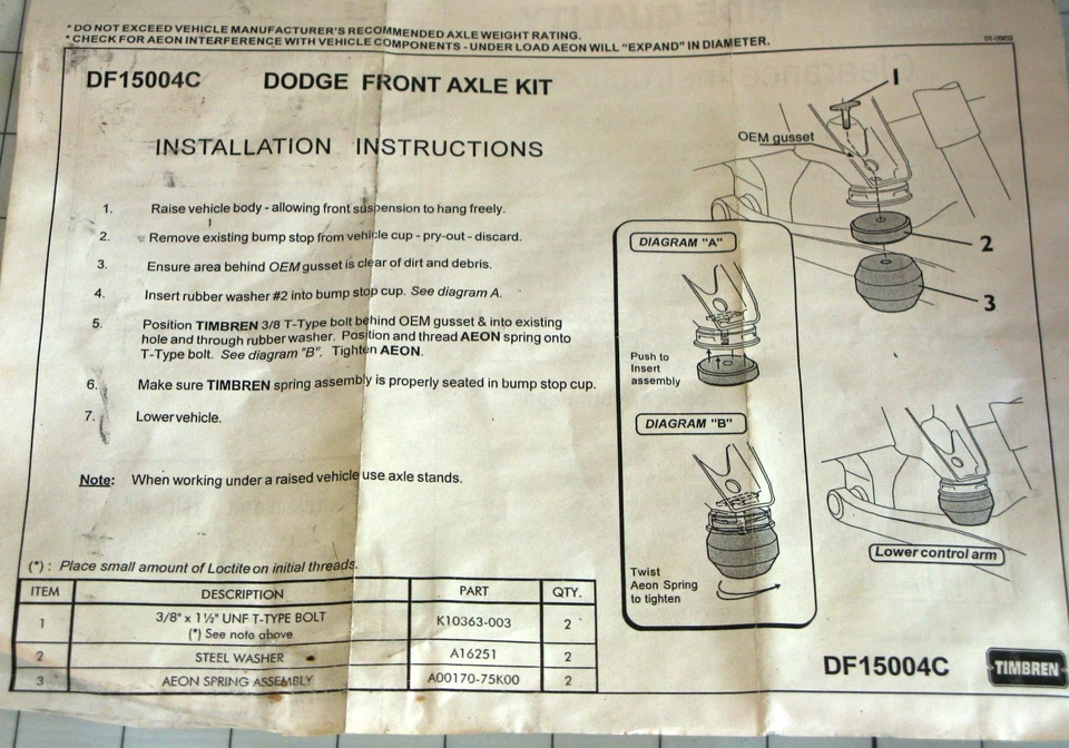 Kit Timbren SES DF15004C eje delantero sobrecargas Dodge 2002-2005 RAM 1500 4x4 Foto 2 de 2