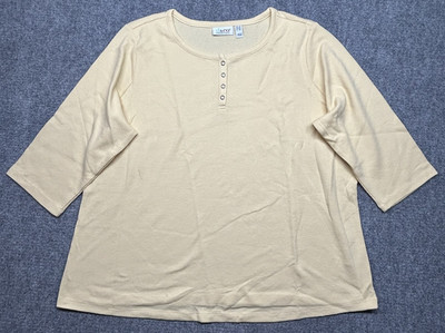 D&Co Essentials Shirt Womens 2X Yellow Knit 3/4 Sleeve Pullover Top New