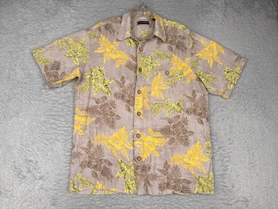 Knightsbridge Shirt Adult Large Gray Yellow Floral 100% Rayon Hawaiian Pocket