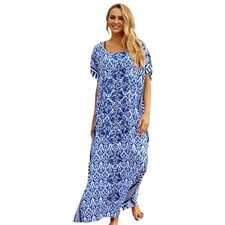 Round Neckline Bathing Suit Cover Up Colorful Kaftan Dress Long Bikini Coverup