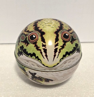 Vintage Green Frog Round Ball Trinket Tin DoDo Designs 1979 Switzerland