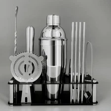 14-Piece Cocktail Shaker Set Bartender Kit with Black Stand, Bar Tool Set for...