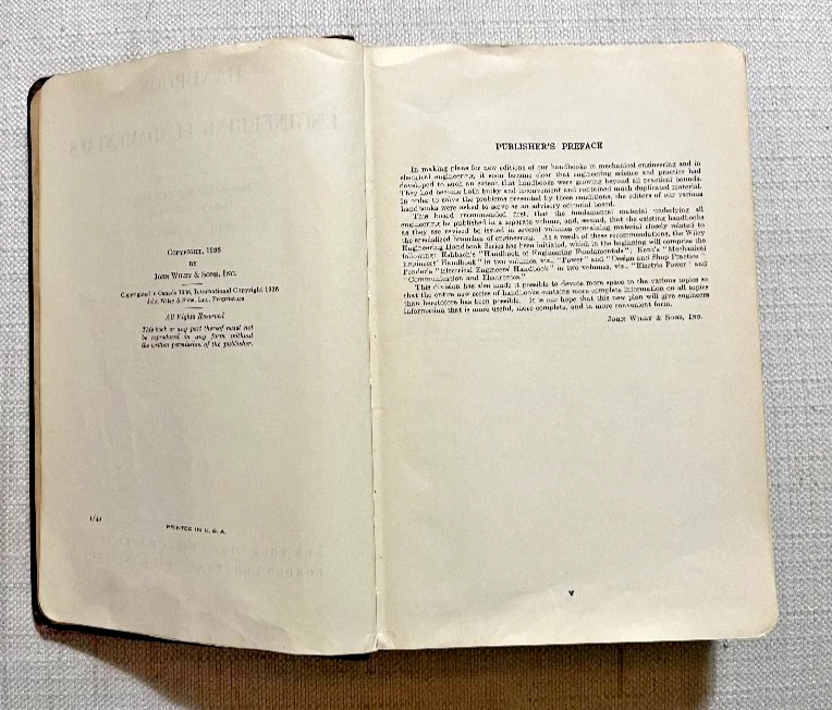Handbook of Engineering Fundamentals by Ovid W. Eshbach Wiley & Sons 1936 1st ed - Image 4 of 4