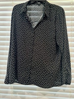 Express Portofino Blouse Women s XL Black Polka Dot Long Sleeve Button Front