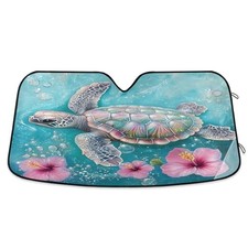 Car Windshield Sunshade, Turtle Pink Flower Foldable Auto 57" x 31.5" B006
