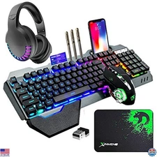 Wireless Gaming Keyboard Mouse Bluetooth Headset Kit with 16 RGB Backlit Premium