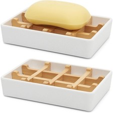 Wooden Soap Dish for Shower Bamboo Soap Holder Bathroom Soap Tray with Non-Slip