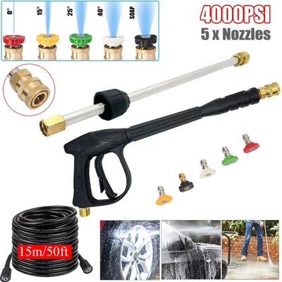 #ad #ad 4000PSI High Pressure Car Power Washer Spray Gun Wand Lance Nozzle Tips Hose Kit $20.99