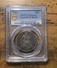 1861  Seated Liberty Half Dollar 50C, PCGS Graded Genuine Scratch - Very Fine VF