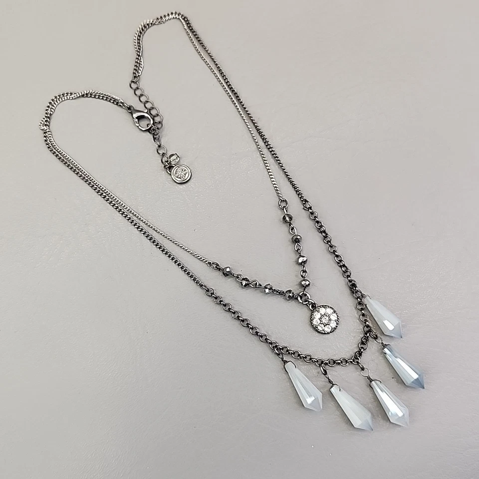 Collar Vera Wang Cadena en Capas Punta Vidrio Azul Esmerilado Cuelga Gunmetal 16" Foto 3 de 4