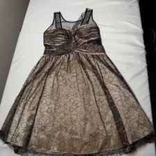 Hailey Logan by Adrianna Papell Black Gold Glitter Retro Formal Dress Size 10