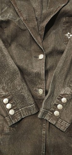 Diane Gilman DQ2 Black Denim Blazer Jacket 2X Embellished Floral Sequin Western - Picture 6 of 10