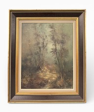 Pintura al óleo vintage madera brumosa arte de bosque atmosférico