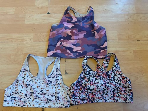 3 OLD NAVY active Teen Junior Sports Bra Size 14/16 Pink Purple White Racer A11