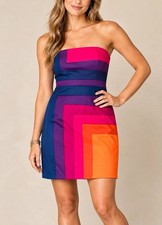 Minuet Y2K Colorblock Strapless Mini Dress Rainbow Large Maximalist Retro Navy