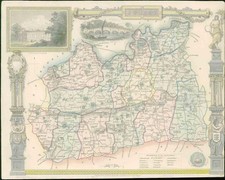 1837 ORIGINAL ANTIQUE Decorative MAP - SURREY by Thomas Moule Hand Colour